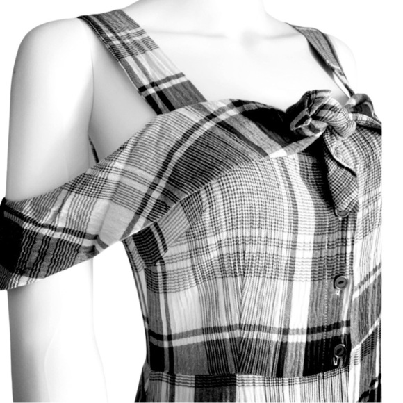 LUSH midi dress black white plaid sleeveless cold shoulder Sz M NEW - Picture 2 of 10